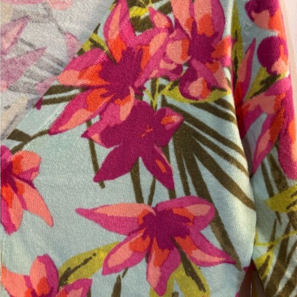 Merona Women's Tropical Floral Cardigan - Pink and Green Sz XS - Picture 2 of 4